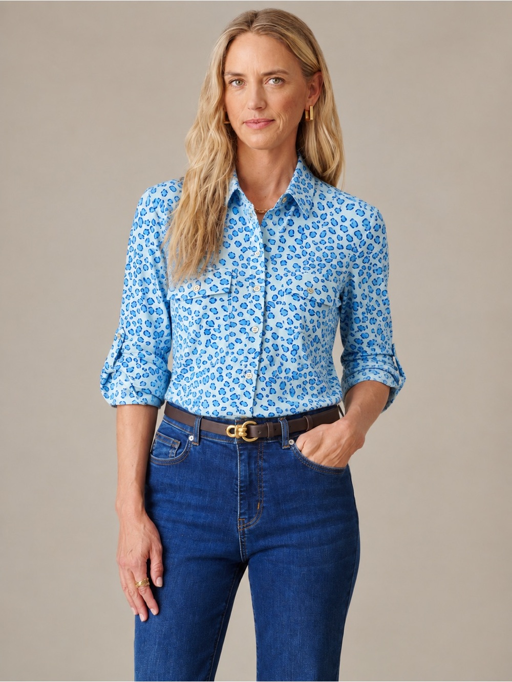 J. McLaughlin Long Sleeve Button Up Catalina Cloth Shirt Leopard print Small 258
